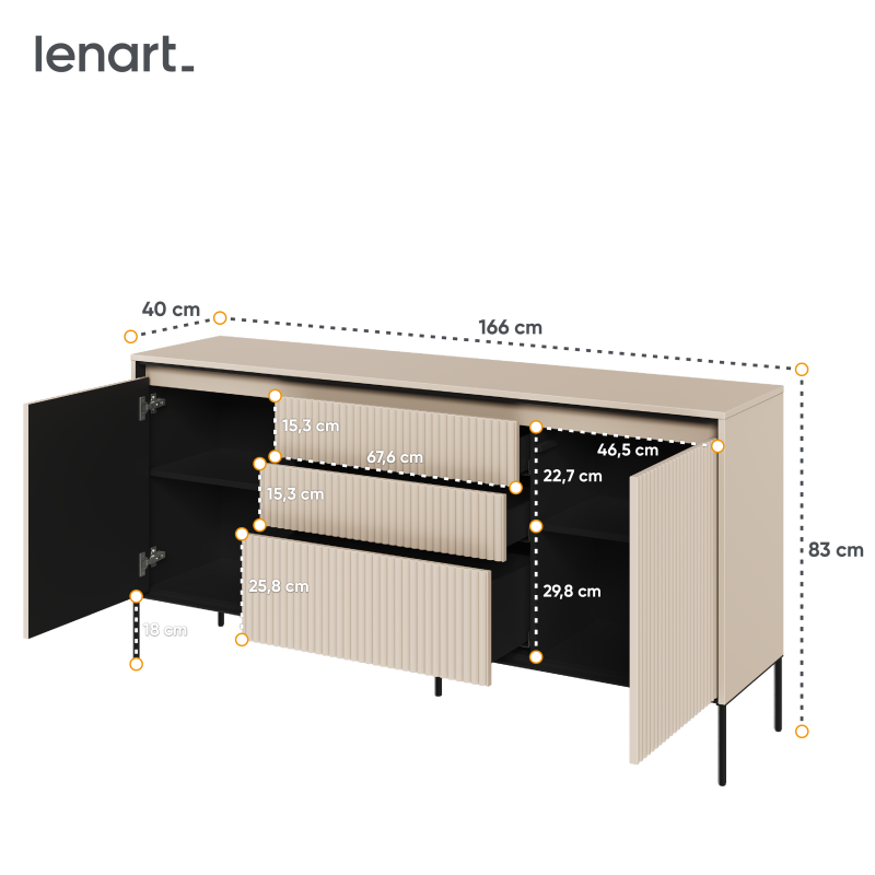 Beige Kommode Trend TR-01 mit Maßskizze – ideal für moderne Einrichtungskonzepte