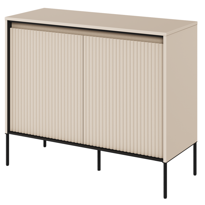 Zweitürige Kommode TREND TR-02 in Sandbeige mit geschnitzten Fronten und LED-Beleuchtung – freigestellt