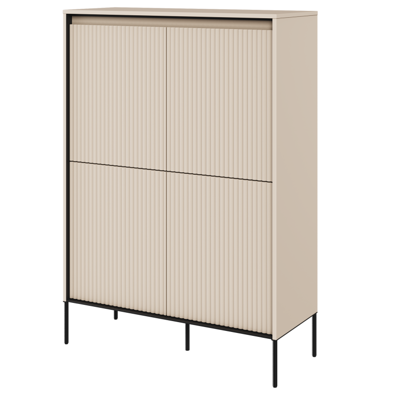 Kommode TREND TR-03 in Sandbeige Farbe mit vier Türen und LED-Beleuchtung – freigestellt auf weißem Hintergrund