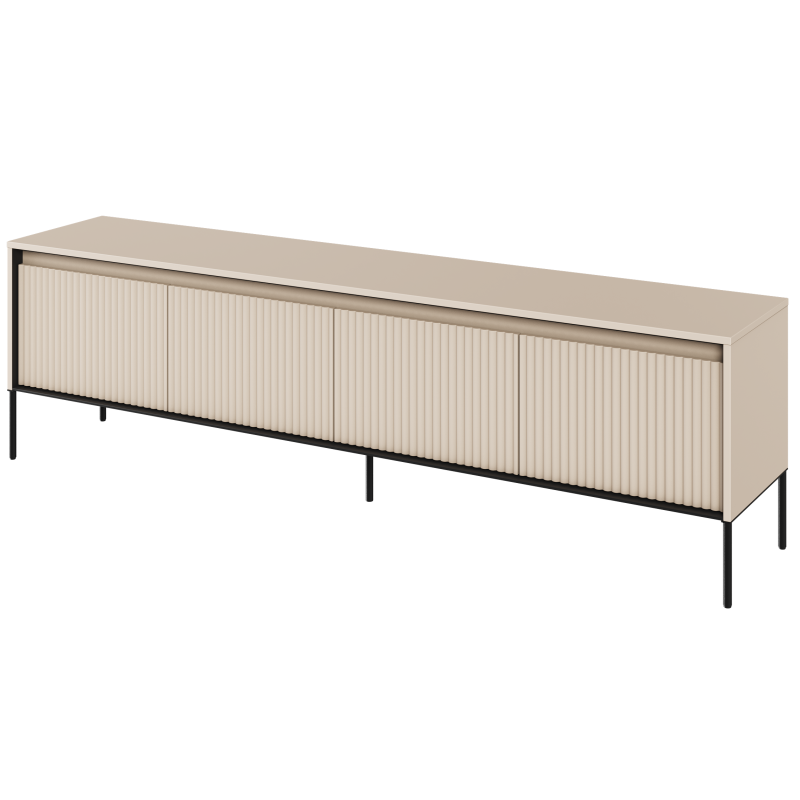 TV‑Schrank TREND TR‑06 in Sandbeige auf weißem Hintergrund, freistehend, vier Türen mit LED