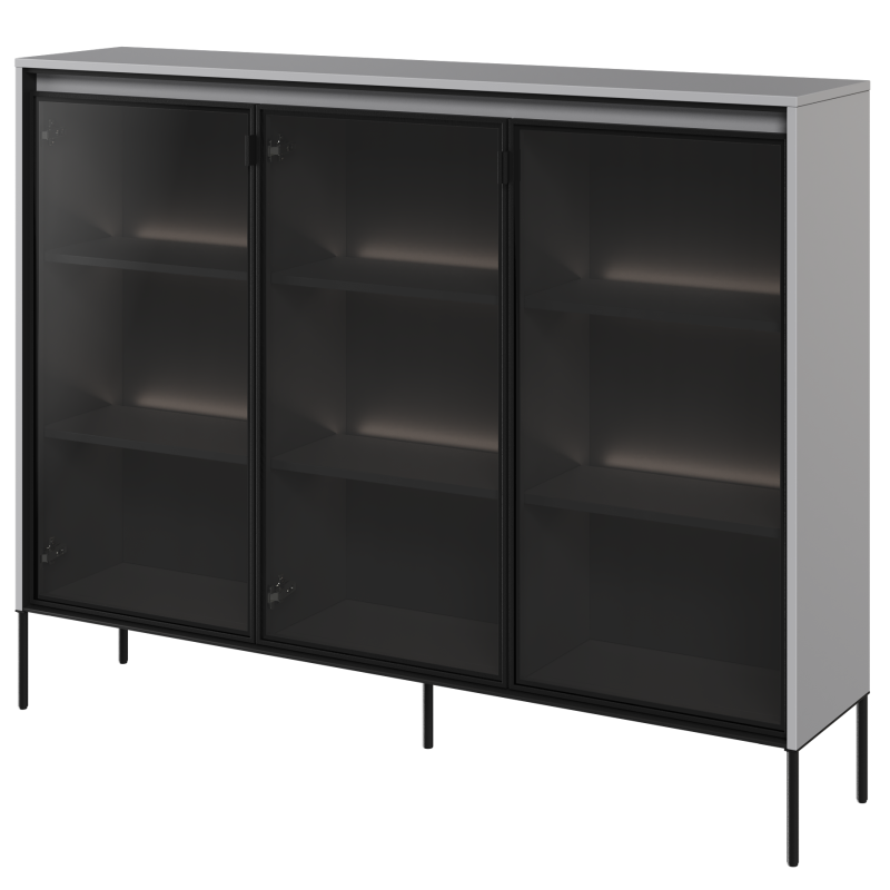 Vitrine Trend 8 Grau - Glasvitrine TREND TR‑08 in Grau in stilvoll eingerichteten Wohnraum