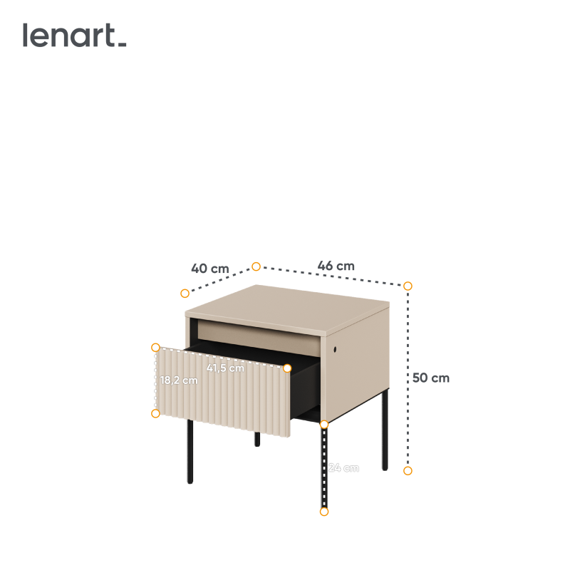 Maßangaben des Nachttischs TREND TR-10 in Sandbeige – kompakt & funktional