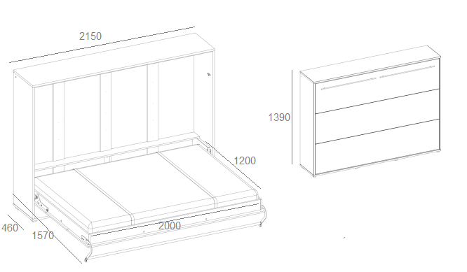 Wandklappbett Concept Pro 5 120x200 Horizontal Lenart Bett Weiß und Weiß Hochglanz