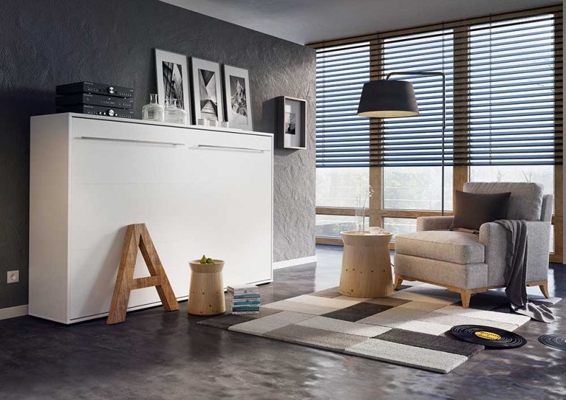 Wandklappbett Concept Pro 5 120x200 Horizontal Lenart Bett Weiß und Weiß Hochglanz
