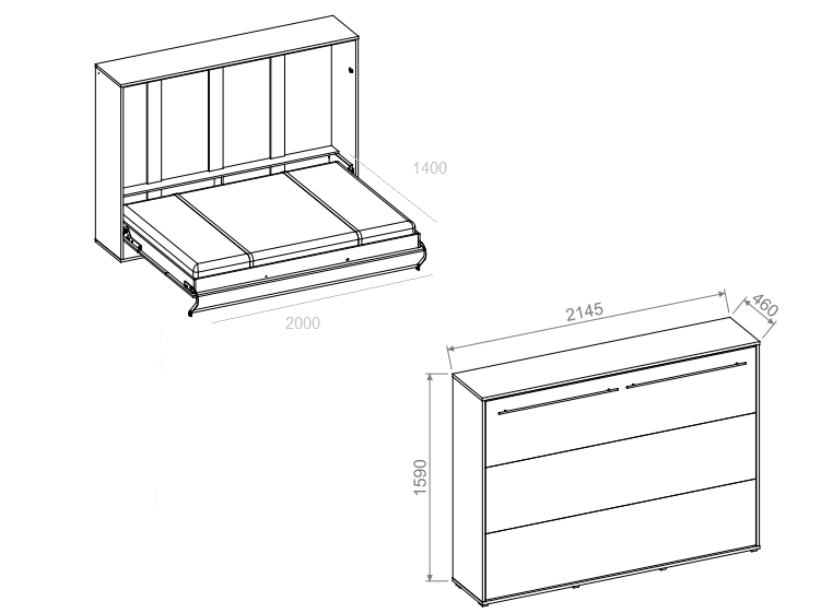 Wandklappbett Concept Pro 4 140x200 Horizontal Lenart Bett Weiß und Weiß Hochglanz