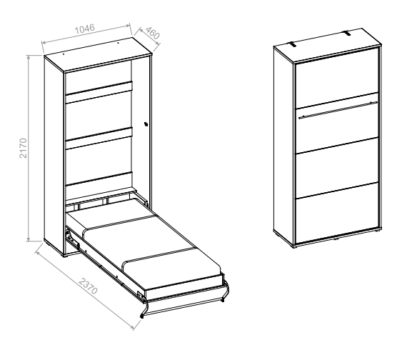 Wandklappbett Concept Pro 3 90x200 Vertikal Lenart Bett Weiß und Weiß Hochglanz