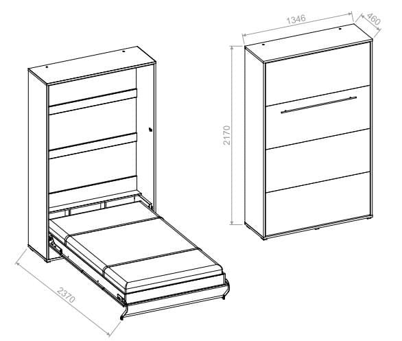 Wandklappbett Concept Pro 2 120x200 Vertikal Lenart Bett Weiß und Weiß Hochglanz