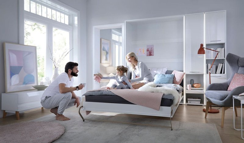 Wandklappbett Concept Pro 2 120x200 Vertikal Lenart Bett Weiß und Weiß Hochglanz