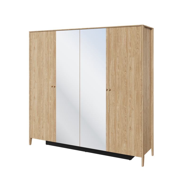 Kleiderschrank COZY Viertürigermit mit zwei Kleiderstangen sechs Regale 220 cm