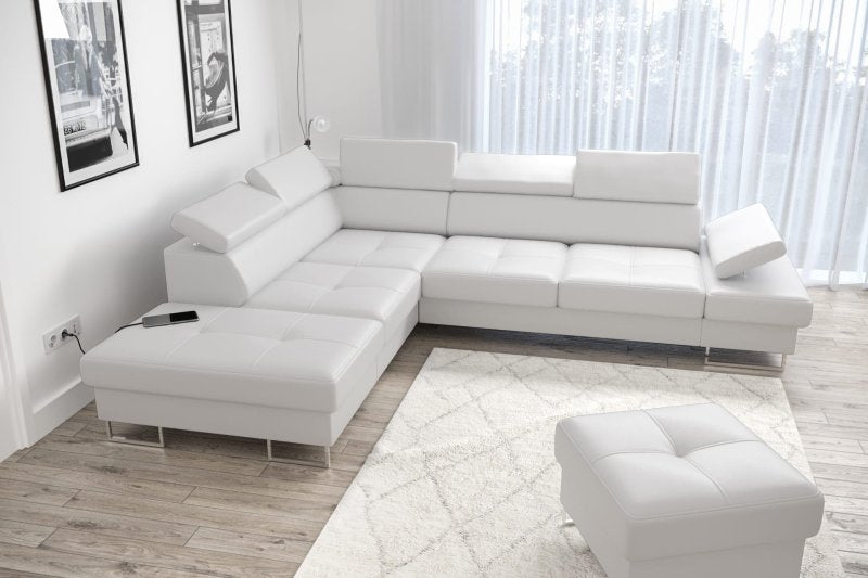 Ecksofa GALAXY Ledersofa Weiß Dekor