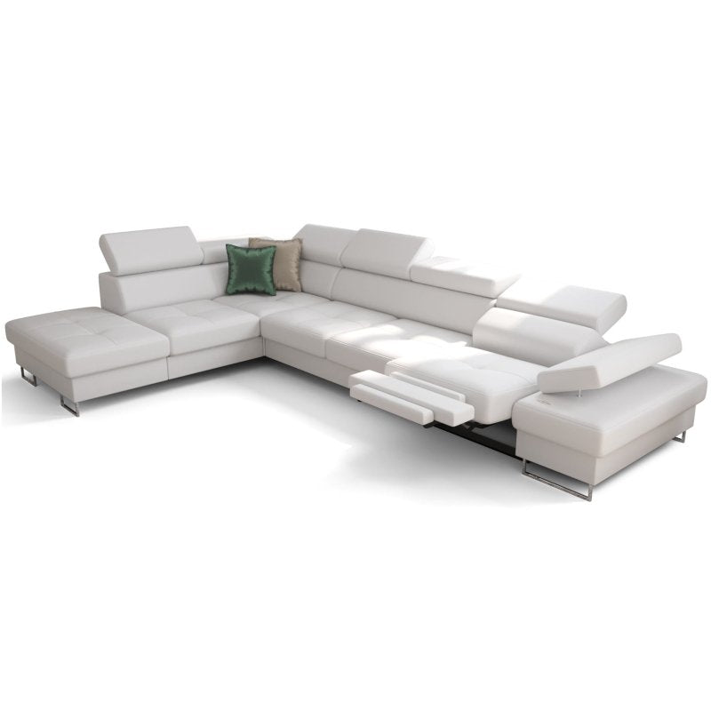 Ecksofa GALAXY RELAX Ledersofa 225×350 cm Schlaffunktion Bettkasten Relaxfunktion, Weiß D-1