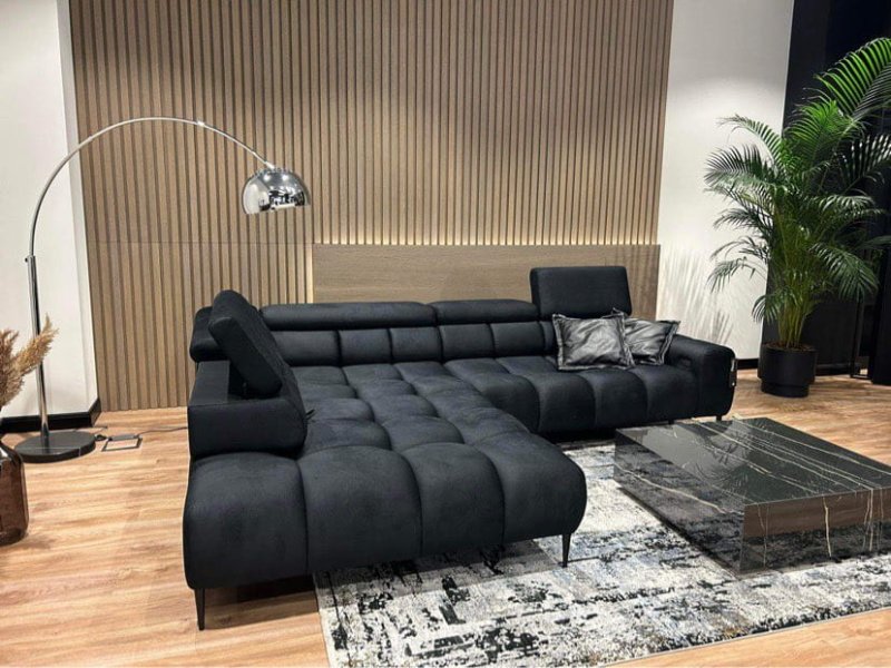 Ecksofa mit elektrische Sitzverstellung PLAZA L Samt SOLAR 99 Schwarz