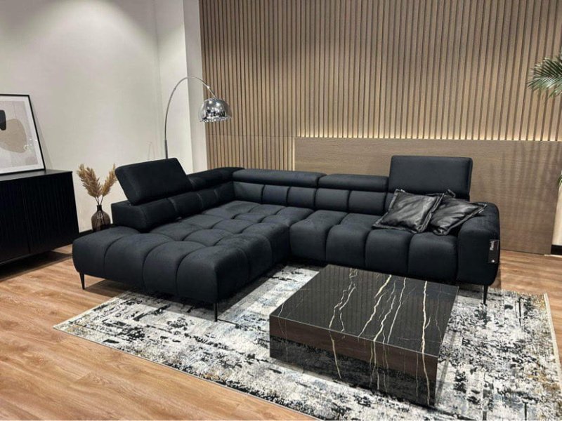 Ecksofa mit elektrische Sitzverstellung PLAZA L Samt SOLAR 99 Schwarz