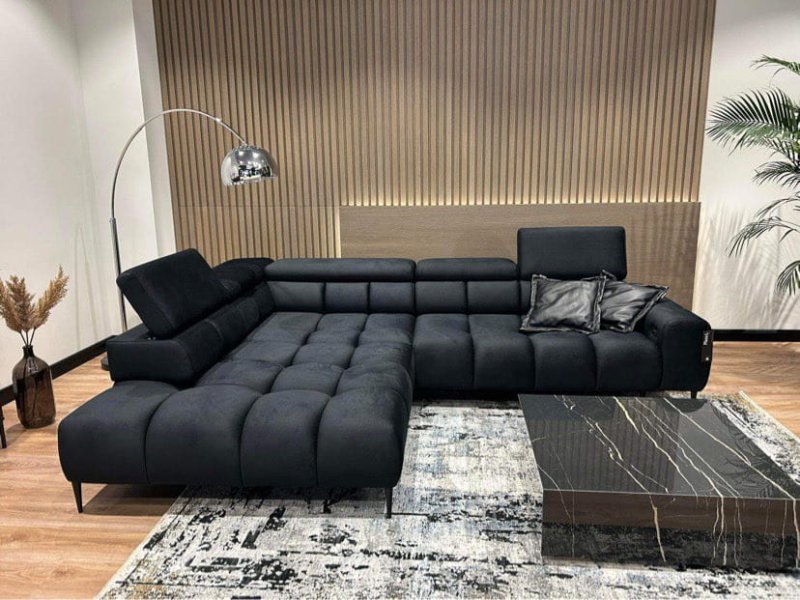 Ecksofa mit elektrische Sitzverstellung PLAZA L Samt SOLAR 99 Schwarz