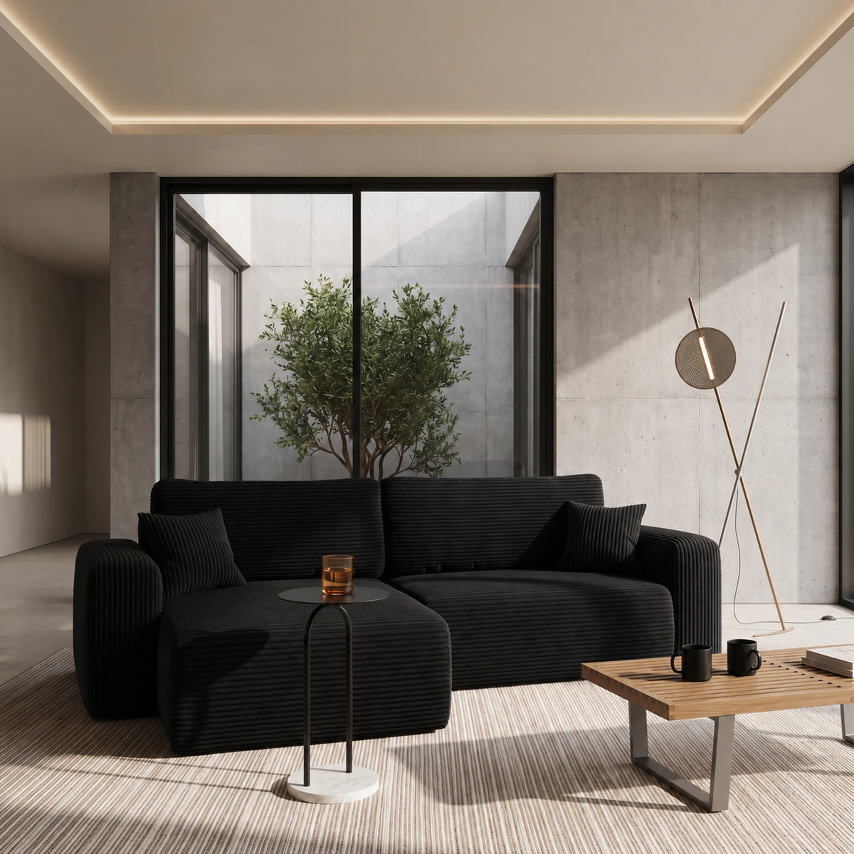 Ecksofa CAPRI L mit Schlaffunktion Bettkasten Schwarz (Poso 135)