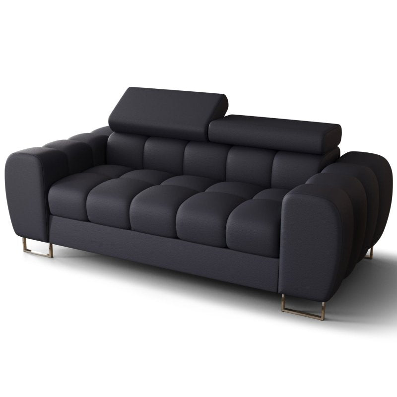 Sofa ASPEN II Ledersofa 195 cm 2-Sitzer mehrstufige Kopfstützenverstellung Schwarz, U-70