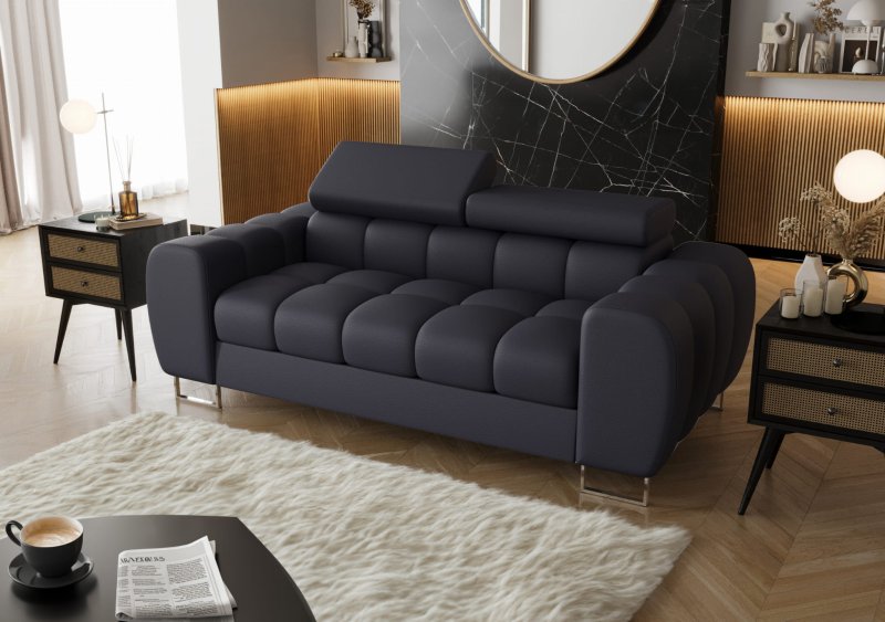 Sofa ASPEN II Ledersofa 195 cm 2-Sitzer mehrstufige Kopfstützenverstellung Schwarz, U-70