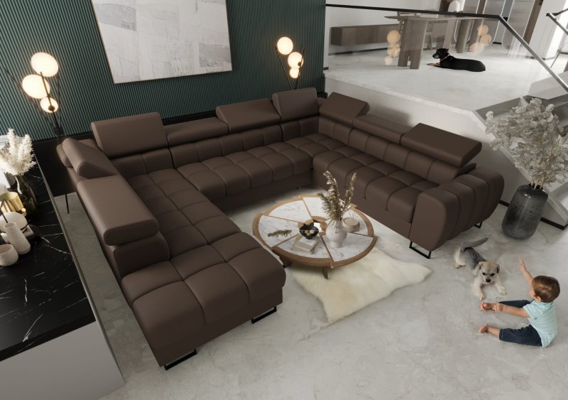 Ecksofa mit Schlaffunktion und zwei Bettkästen