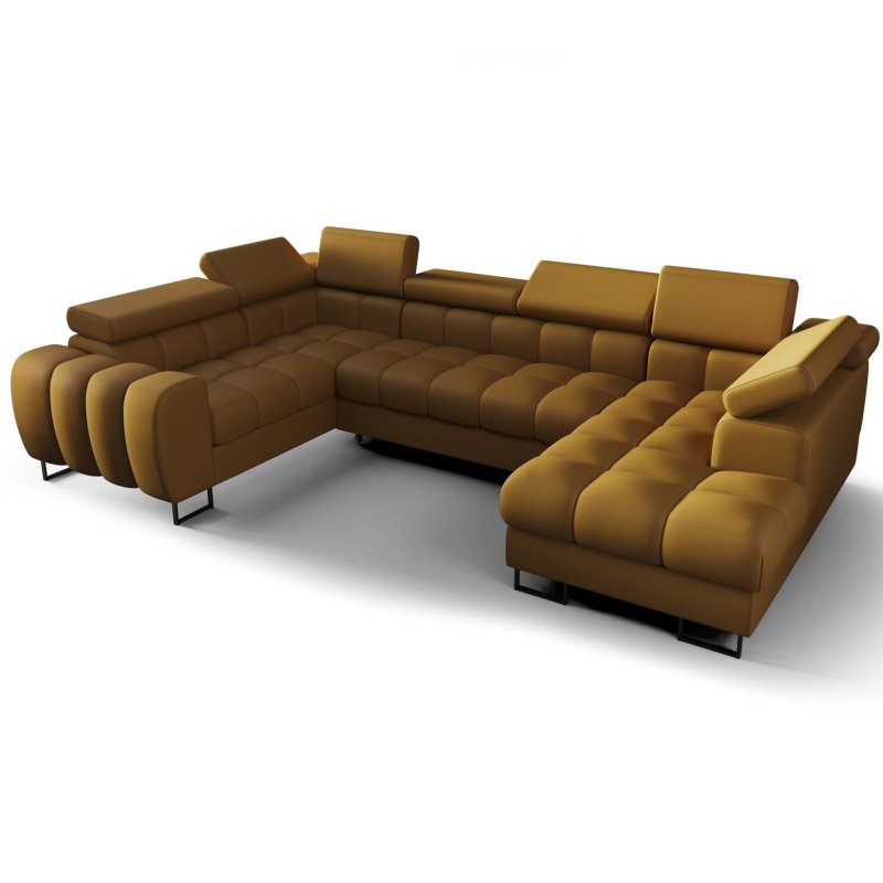 Ecksofa ASPEN MAX II Ledersofa U-form Schlaffunktion 195x350x170 cm Bettkasten Senf (K-99)