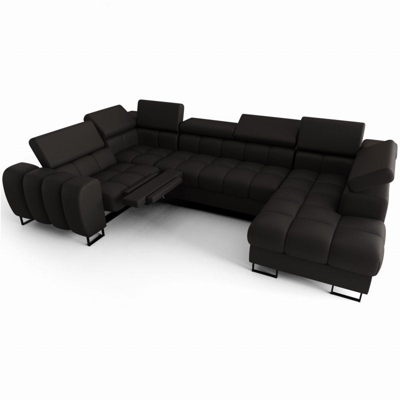 Ecksofa ASPEN MAX II RELAX Ledersofa 198x350x170 cm U-form Schlaffunktion Bettkasten Schwarz (K-22)