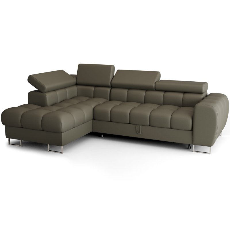 ASPEN MINI Ecksofa Leder mit Schlaffunktion, Bettkasten & verstellbaren Kopfstützen 260×170 cm – Olivgrün (L-2)