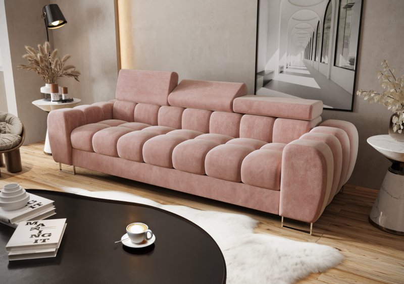 Sofa ASPEN III 3-Sitzer 265 cm verstellbare Kopfstützen Rosa (Terra 61)