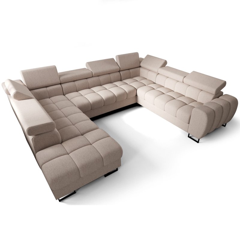 Ecksofa ASPEN MAX I Schlaffunktion zwei Bettkasten 265x350x225 cm U-form Beige (Gemma 04)