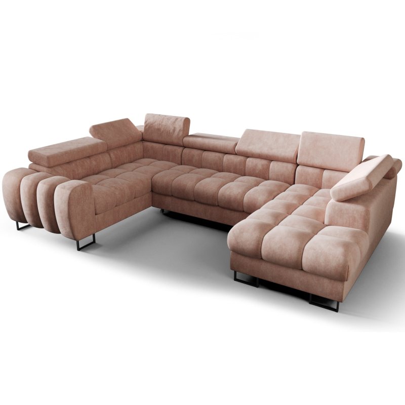 ASPEN MAX II Ecksofa U-Form mit Schlaffunktion & Bettkasten, 195x350x170 cm, Rosa (Terra 61)