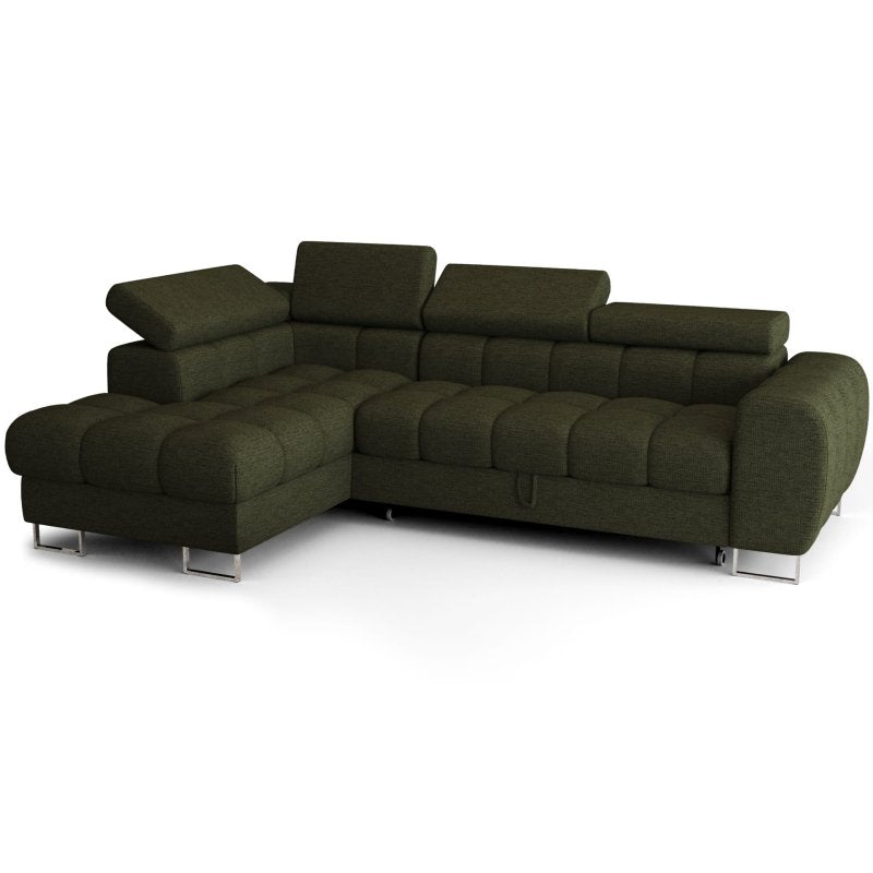 ASPEN MINI Ecksofa mit Schlaffunktion, Bettkasten & verstellbaren Kopfstützen 260×170 cm, Olivgrün