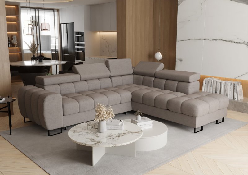 Ecksofa mit Schlaffunktion und Bettkasten, Ecksofa mit verstellbare Kopfstützen