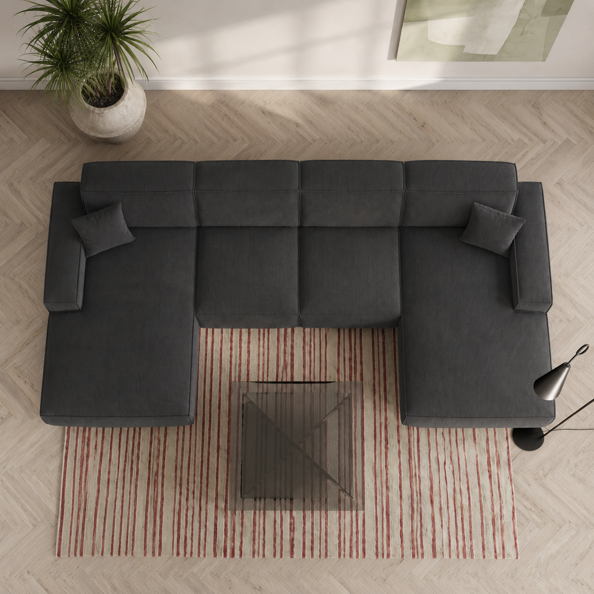 LUGA U HILLS Ecksofa in U-Form – große Wohnlandschaft mit wasserabweisendem SCALA Stoff, freistehend - Anthracite