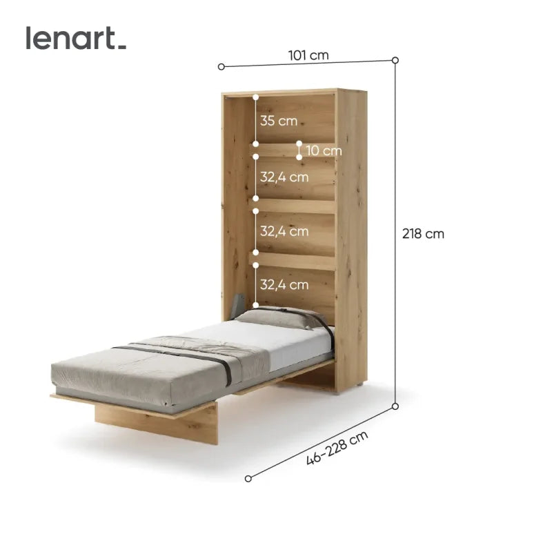 Wandklappbett 90x200 Vertikal BED CONCEPT Schrankbett Eiche Artisan BC-03 Abmessungen