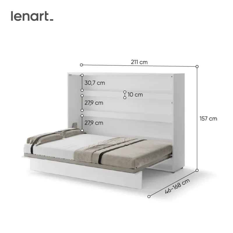 Wandklappbett 140x200 Horizontal Schrankbett BED CONCEPT Weiß BC-04