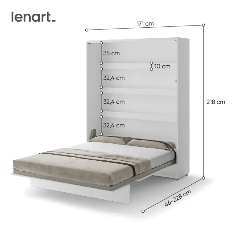 Wandklappbett 160x200 Vertikal BED CONCEPT Schrankbett Weiß BC-12
