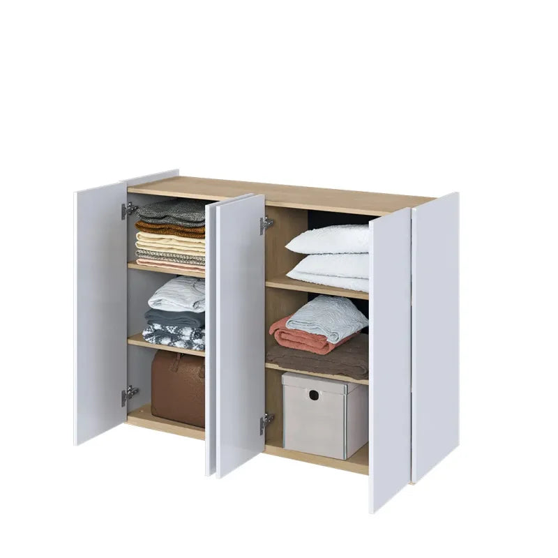 Kommode EASY Schrank mit LEDs EA-02 Weiß Hochglanz / Eiche