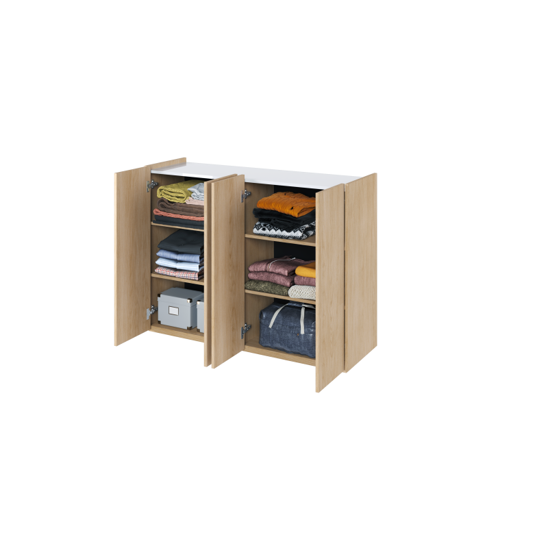 Kommode EASY Schrank mit LEDs EA-02 Eiche / Weiß Hochglanz