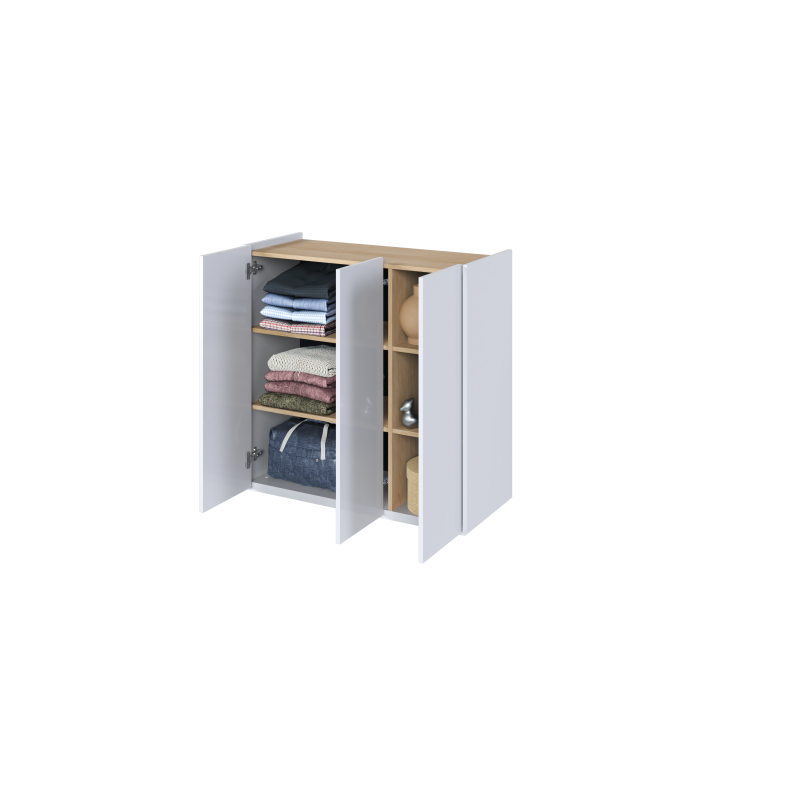 Kommode EASY EA-03 Schrank mit LEDs Weiß Hochglanz / Eiche