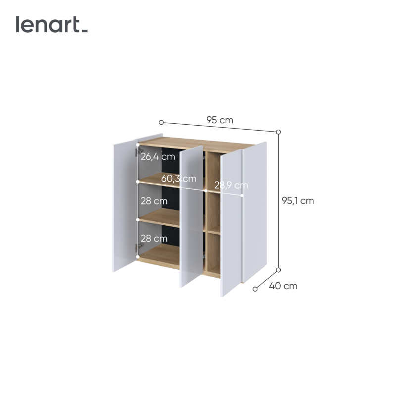 Kommode EASY EA-03 Schrank mit LEDs Weiß Hochglanz / Eiche