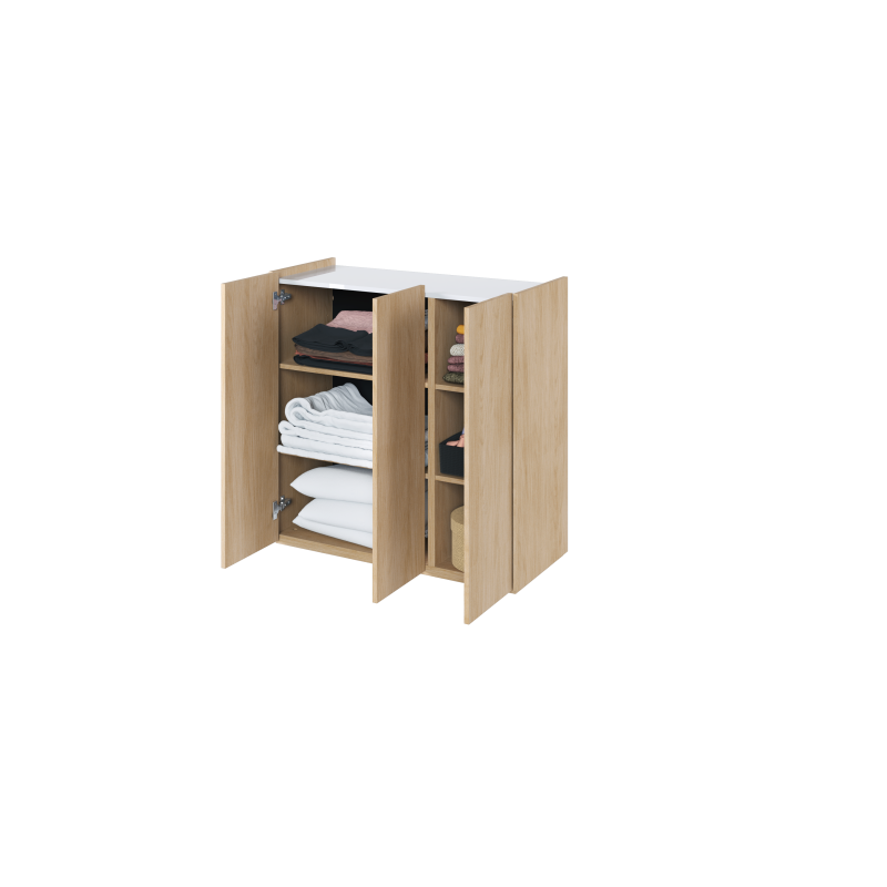 Kommode EASY EA-03 Schrank mit LEDs Eiche / Weiß Hochglanz