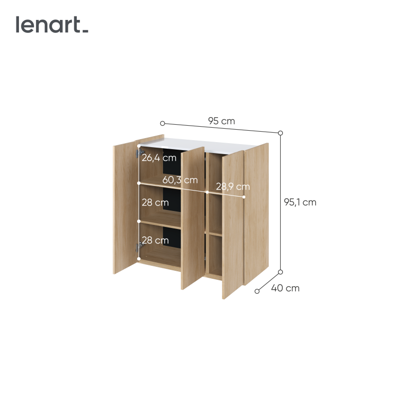 Kommode EASY EA-03 Schrank mit LEDs Eiche / Weiß Hochglanz