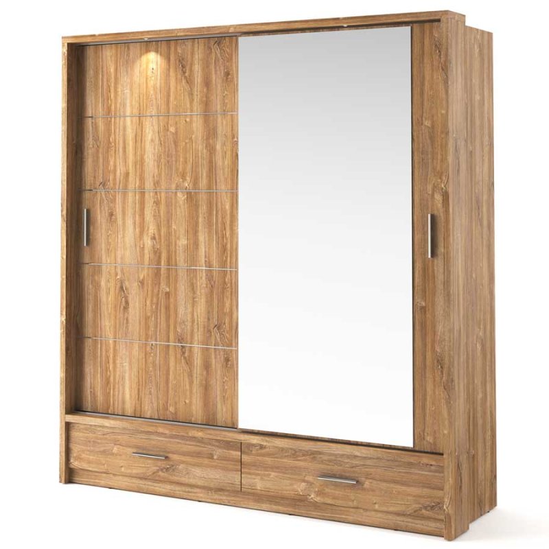 Kleiderschrank ARTI 5 mit zwei Schiebetüren, zwei Schubladen und einem Spiegel LENART