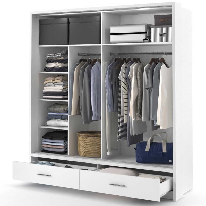 Kleiderschrank ARTI 5 mit zwei Schiebetüren, zwei Schubladen und einem Spiegel LENART