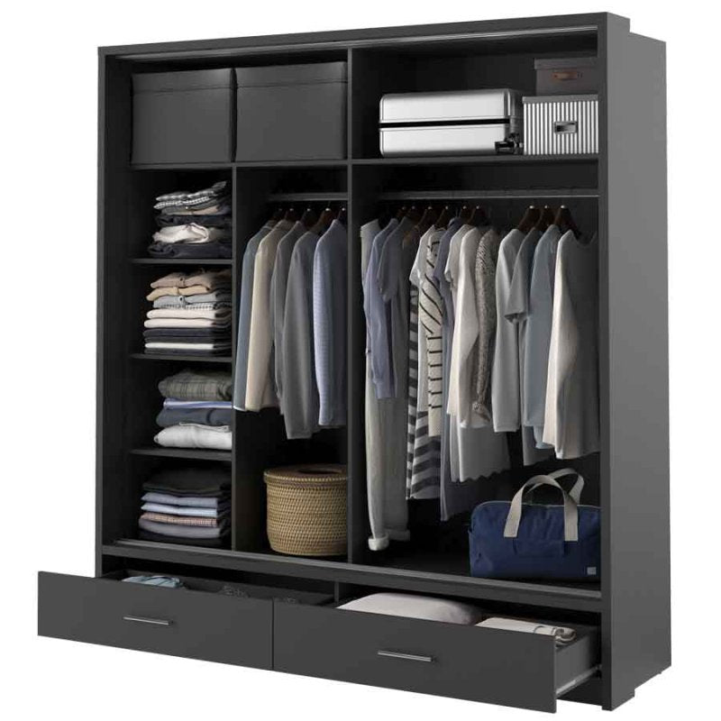 Kleiderschrank ARTI 5 mit zwei Schiebetüren, zwei Schubladen und einem Spiegel LENART
