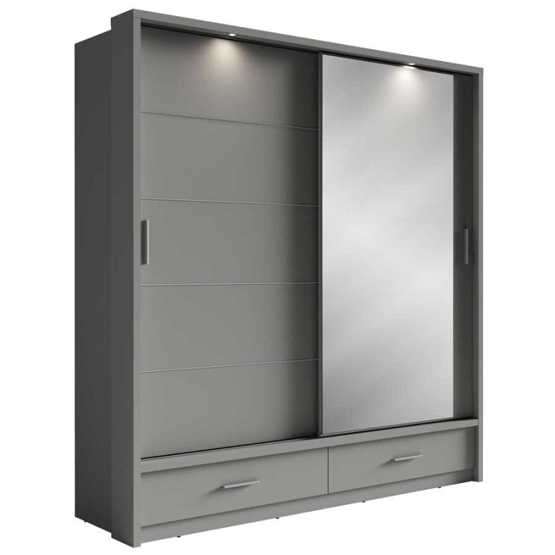Kleiderschrank ARTI 5 mit zwei Schiebetüren, zwei Schubladen und einem Spiegel LENART