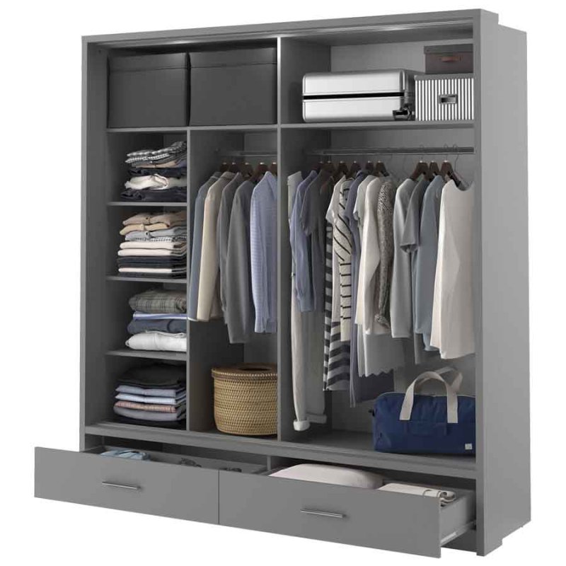 Kleiderschrank ARTI 5 mit zwei Schiebetüren, zwei Schubladen und einem Spiegel LENART
