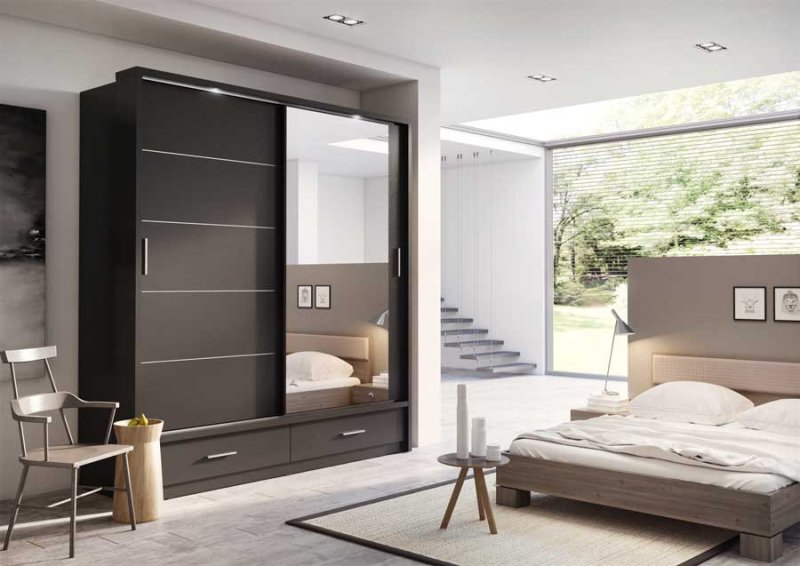 Kleiderschrank ARTI 5 mit zwei Schiebetüren, zwei Schubladen und einem Spiegel LENART