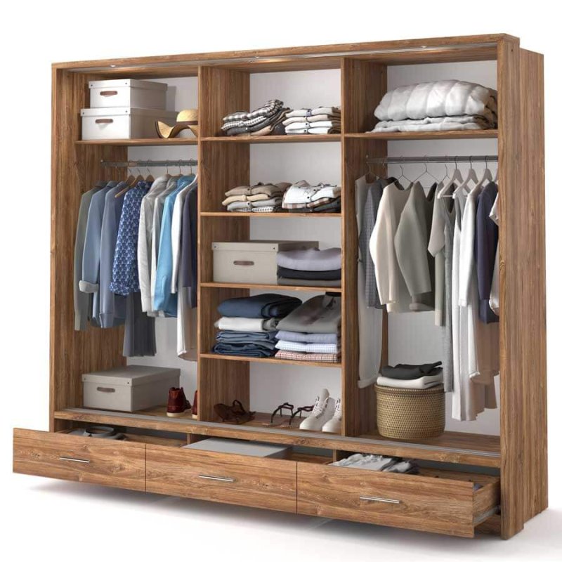 Kleiderschrank ARTI 1 mit drei Schiebetüren, drei Schubladen und einem Spiegel LENART