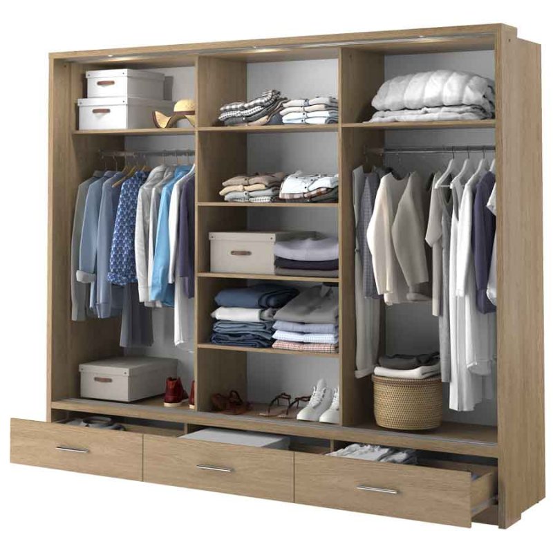 Kleiderschrank ARTI 1 mit drei Schiebetüren, drei Schubladen und einem Spiegel LENART