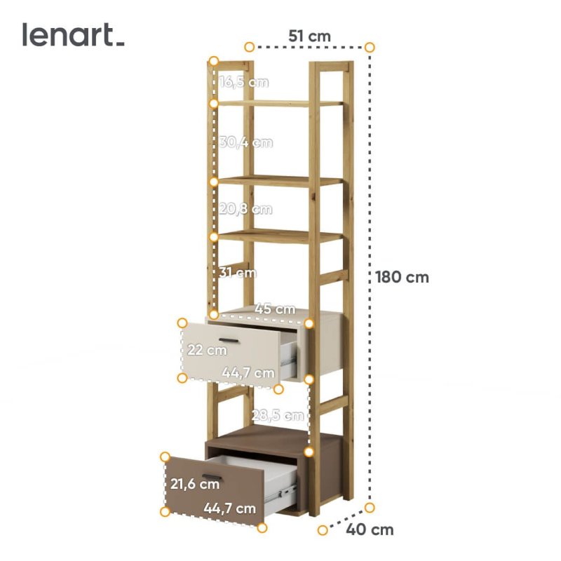 Bücherregal Lenart LENNY LY-03 Eiche Artisan/beige/Trüffel
