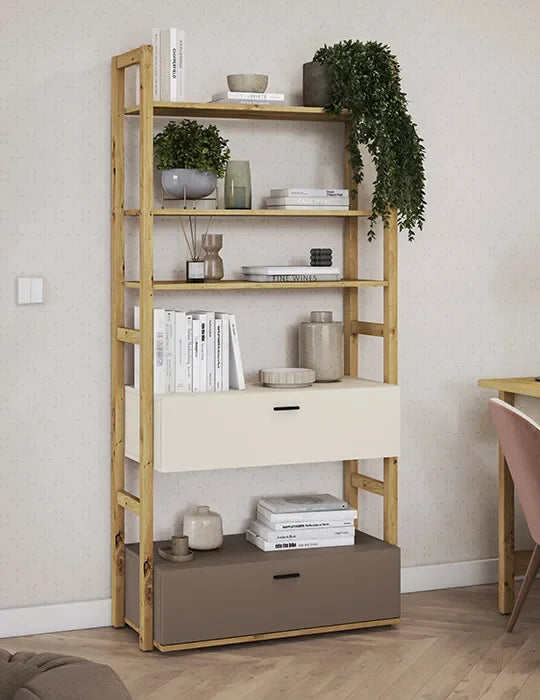Bücherregal Lenart LENNY LY-03 Eiche Artisan/beige/Trüffel